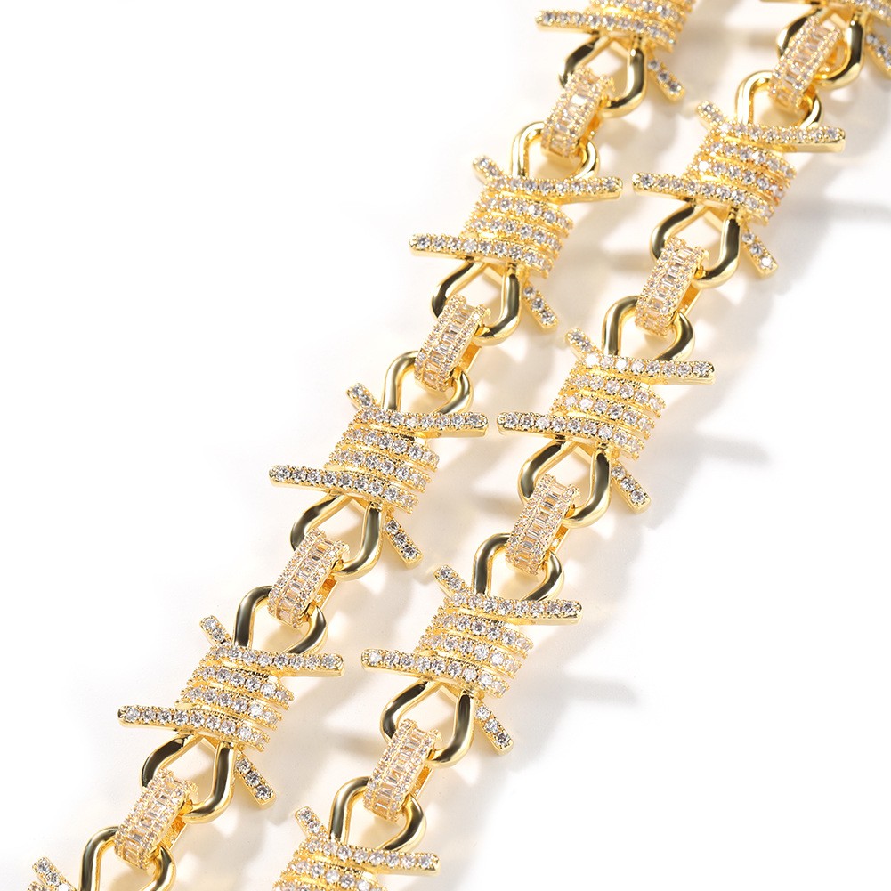 Sparkling Barbed Wire Chain Silver Gold Hip Hop CZ Bling Barbwire Necklace