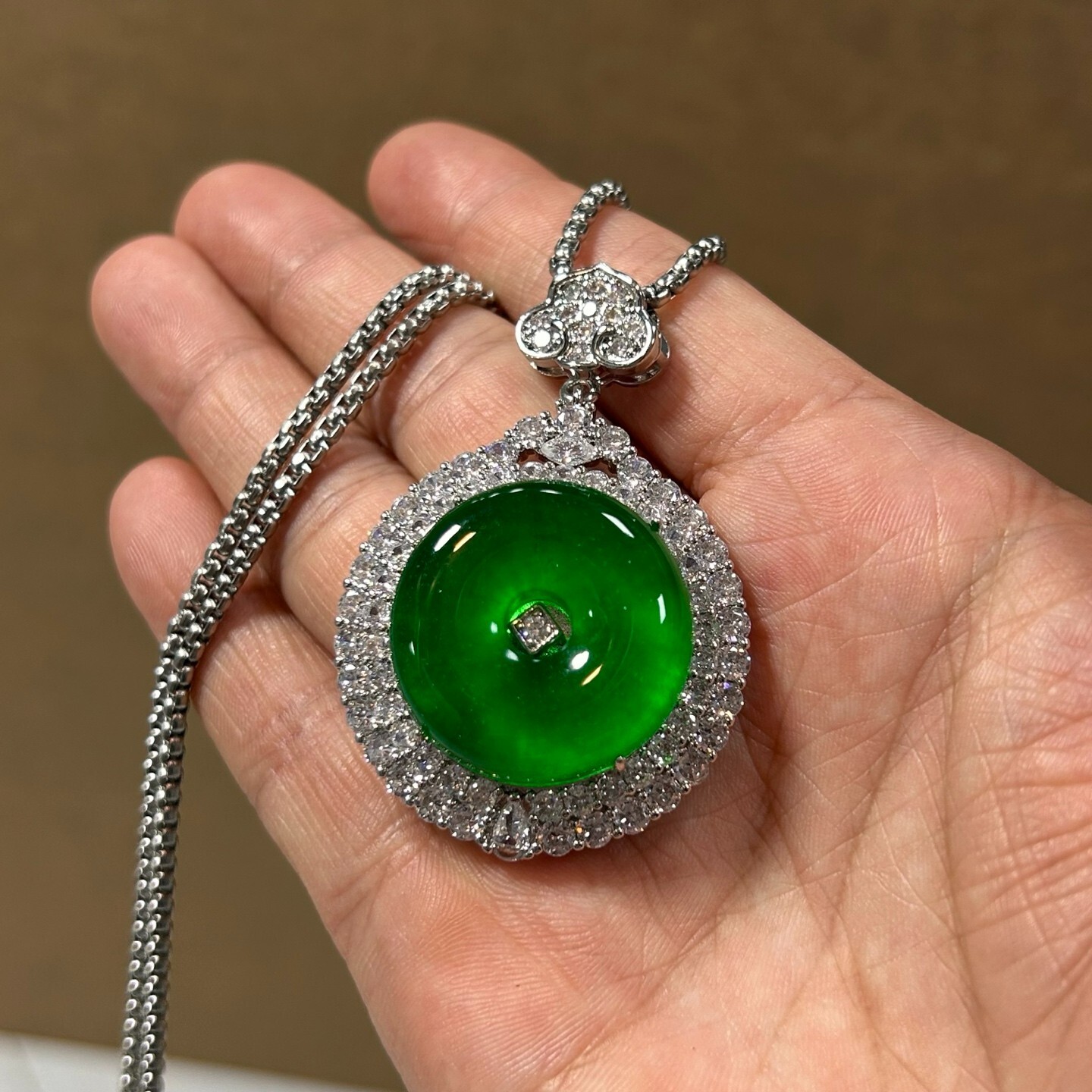 Certified Nature inlay ice Green Jade Jadeite carved safeness Pendant&Necklaces