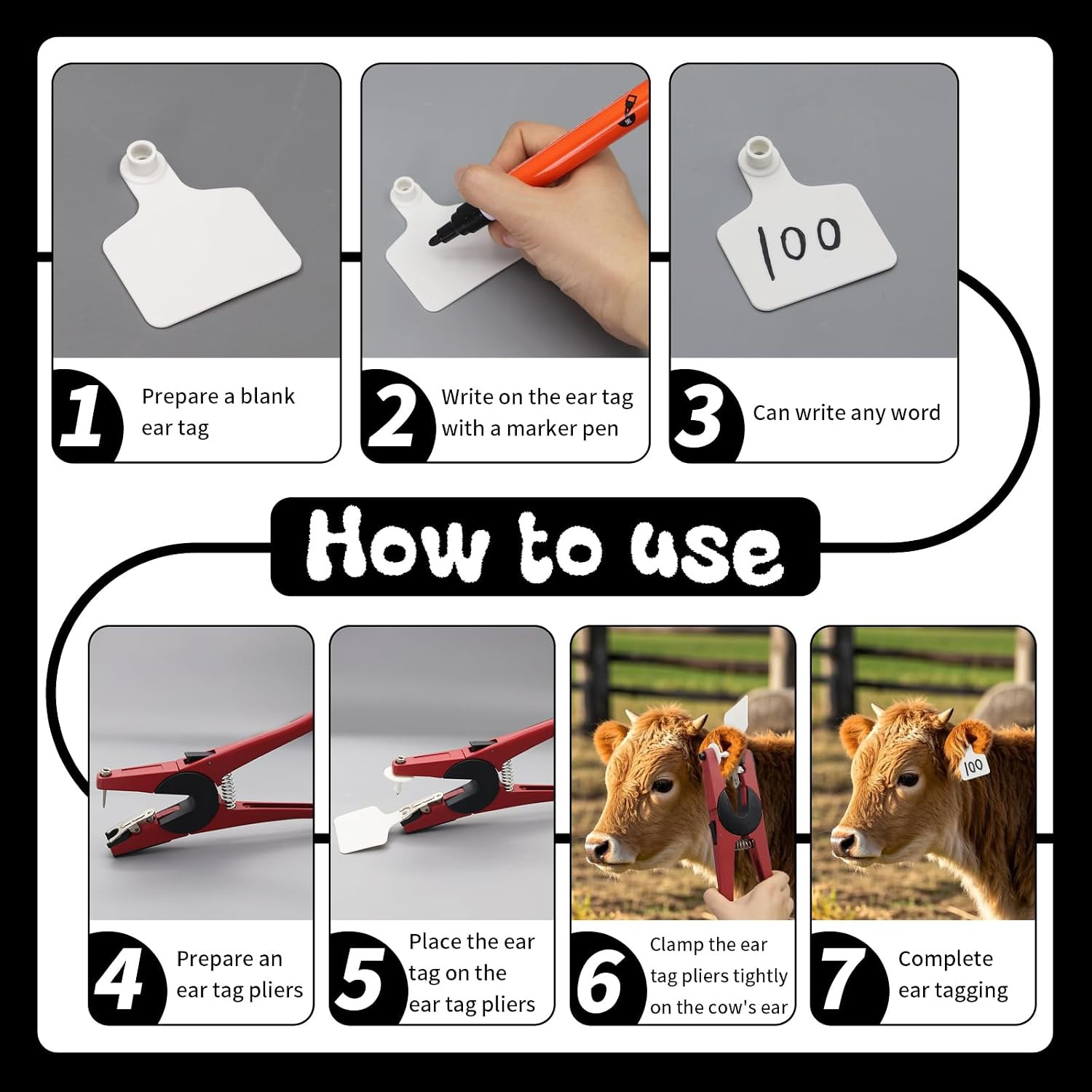 100 Pieces Blank Cattle Ear Tags with Pliers,Tpu Blank Animal Identification Liv