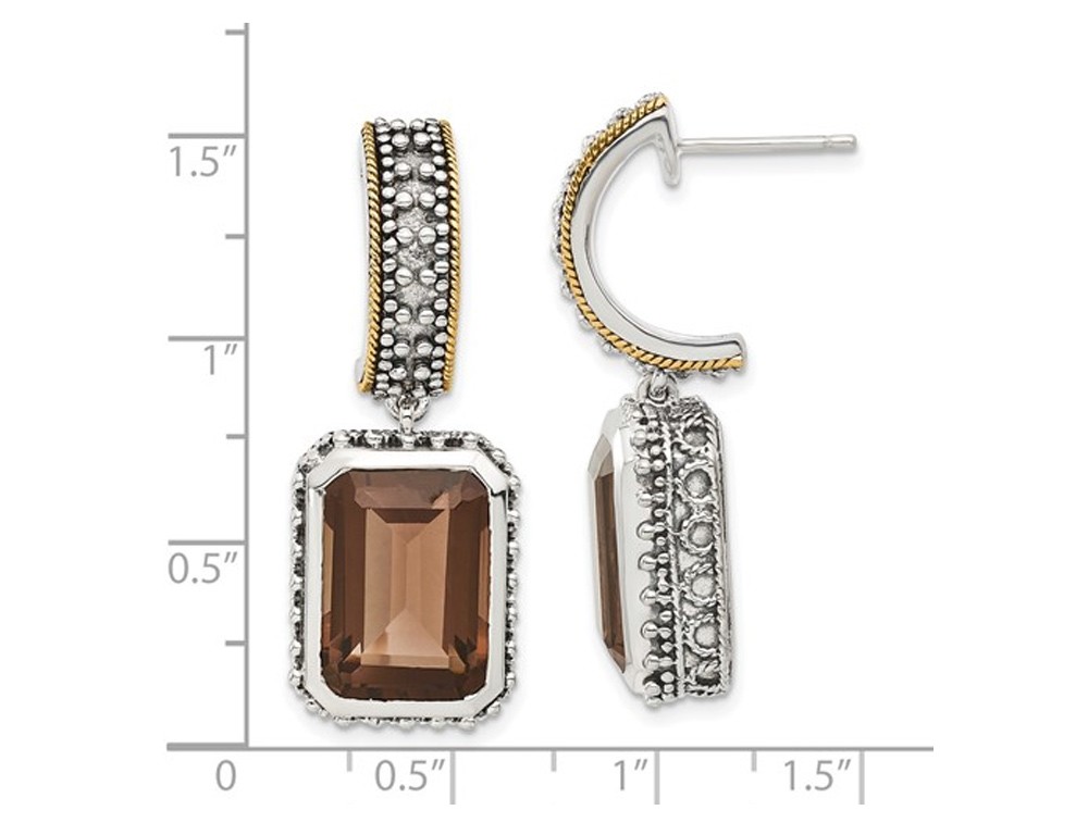 14 Carat (ctw) Octagon Smoky Quartz Earrings in Antiqued Sterling Silver