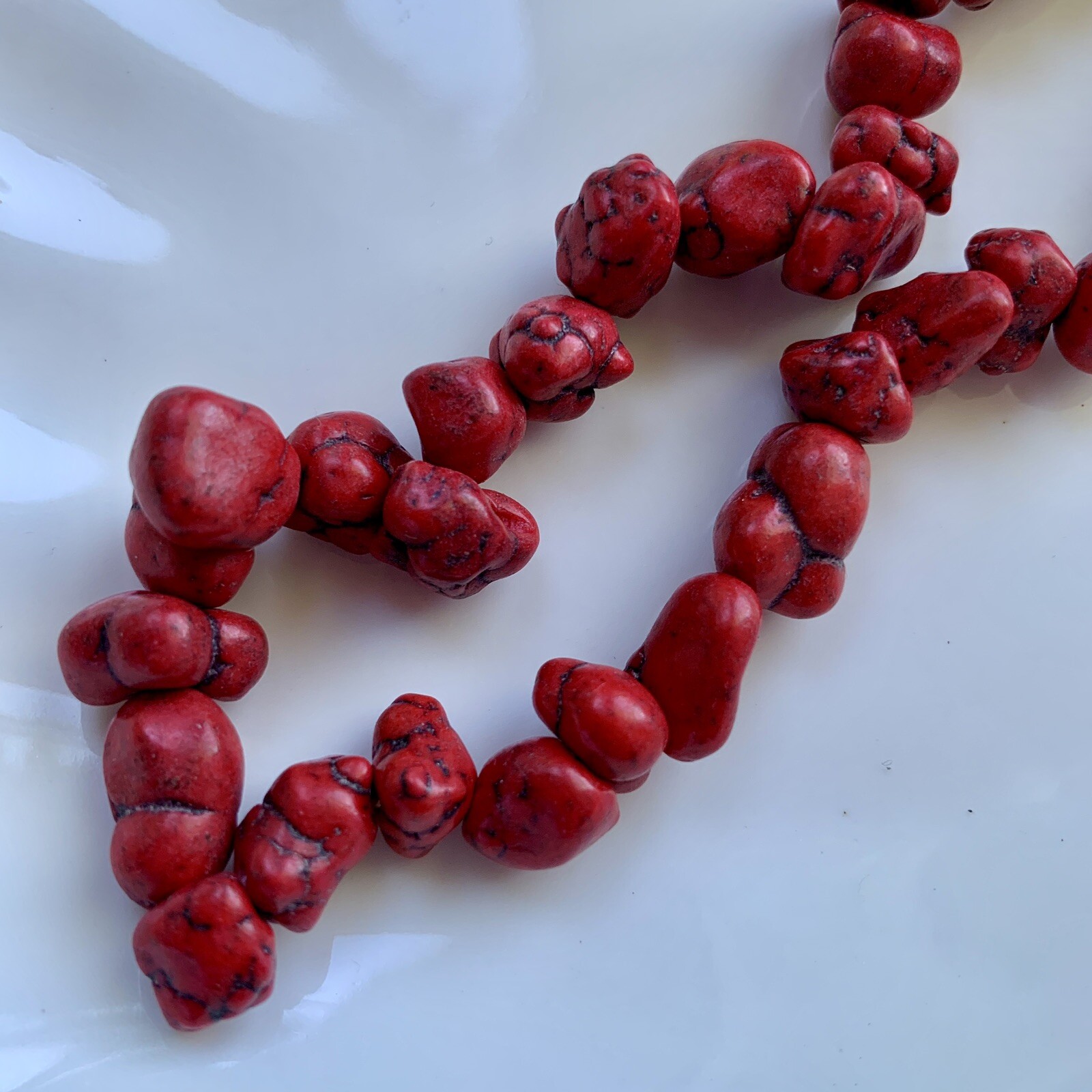 2.64 OZ/75G/ 33 Inches Strand Approx. 110 Pcs Dyed Red Turquoise Drilled Nugget