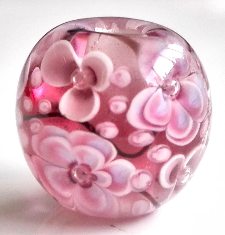 10pcs handmade Lampwork glass beads glass pink plum flower round 14mm