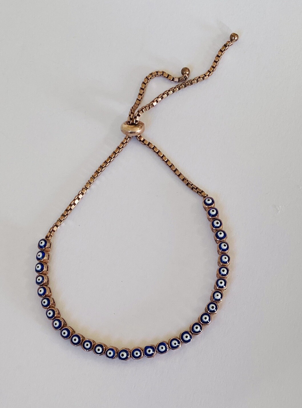 925 Sterling Silver Rose Gold Color Vermeil Evil eye Link Chain Bolo Bracelet