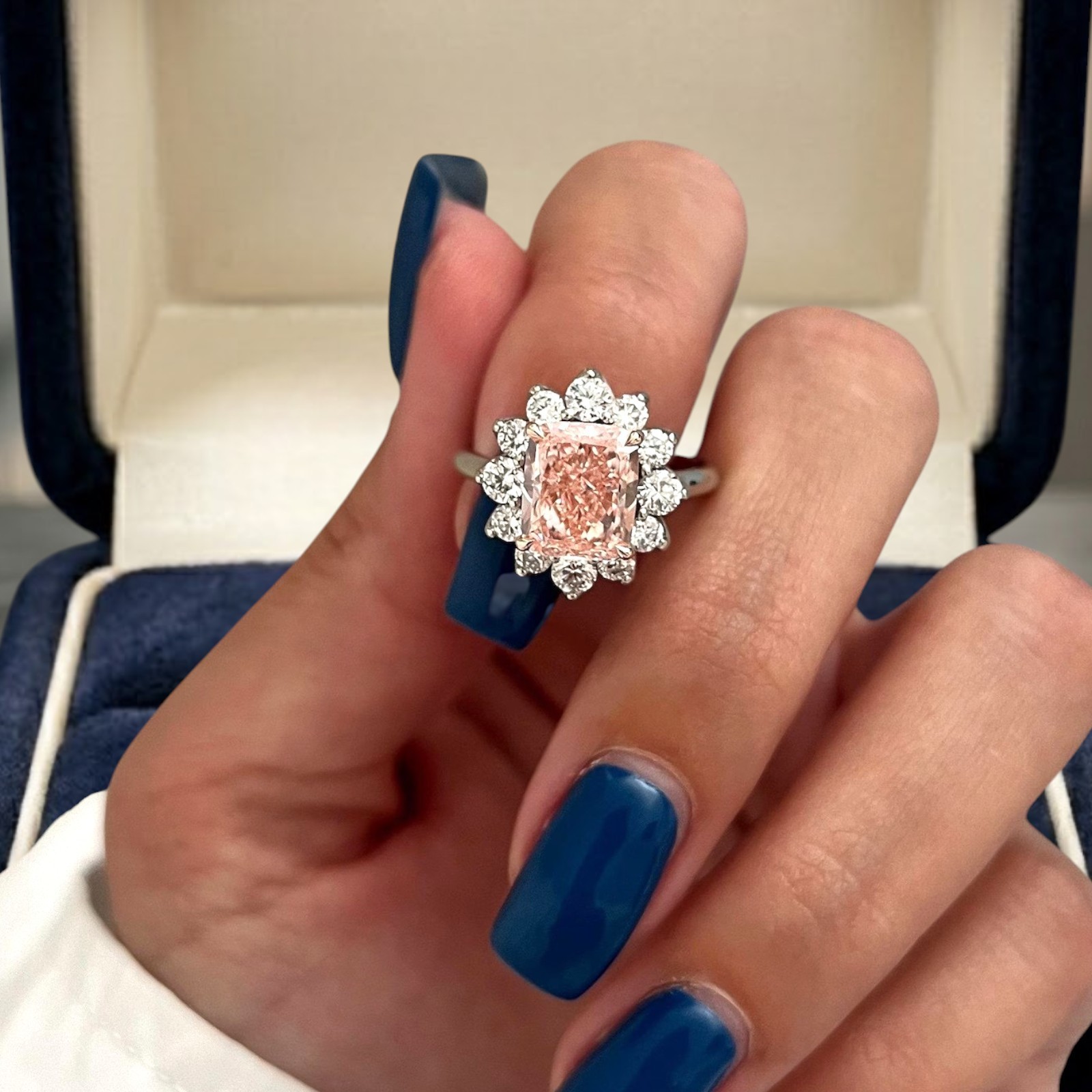 IGI Lab Created Diamond Ring Fancy Intense Pink 3.90 Ct Cushion Cut 950 Platinum