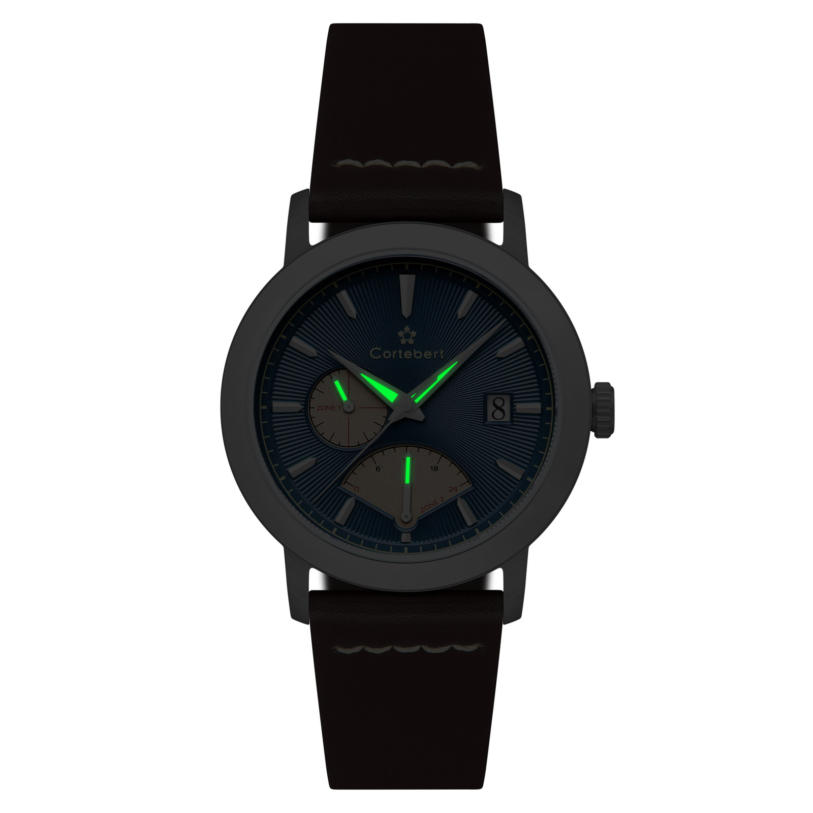 Cortebert Rodez Retrograde Dual Time Blue / Genuine Leather | Blue Dial Wristwat