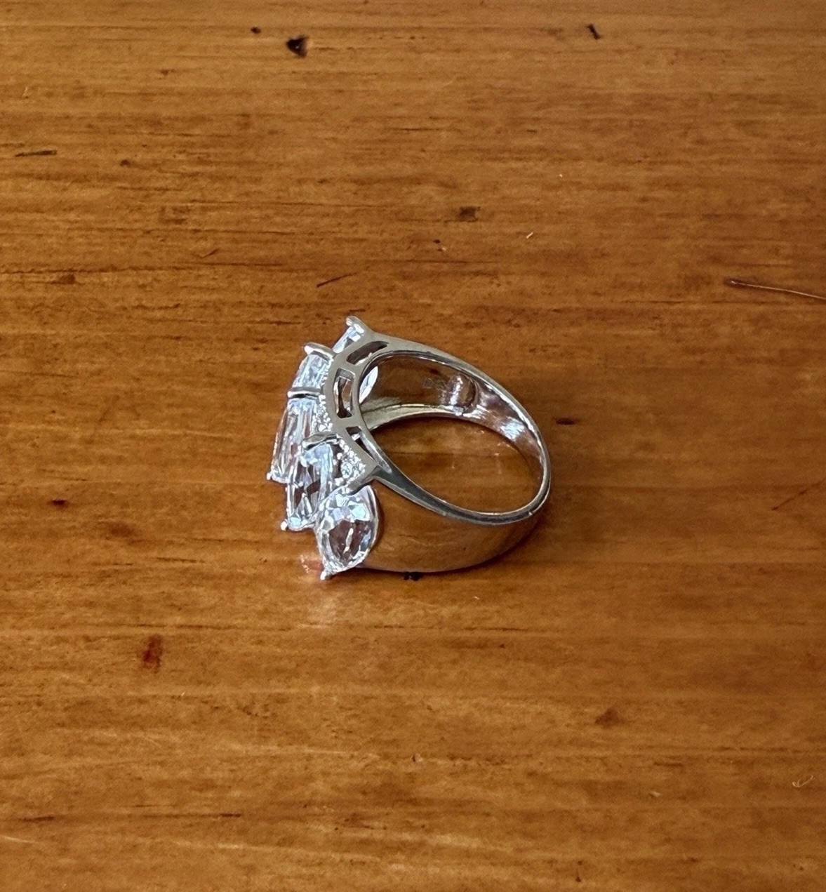 Sterling Silver 925 Wide Band Marquise CZ Eternity Ring Size 6.5 BBJ Statement