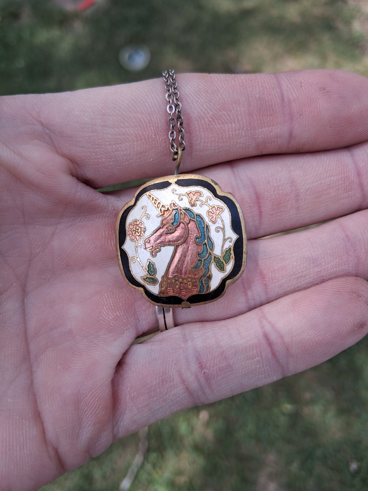 Vintage Cloisonné Mystical Unicorn Pendant