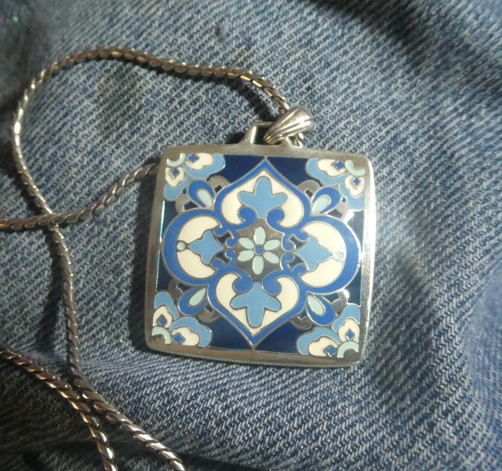 Blue Enamel & Silver Tone Reversible Brighton Pendant Necklace