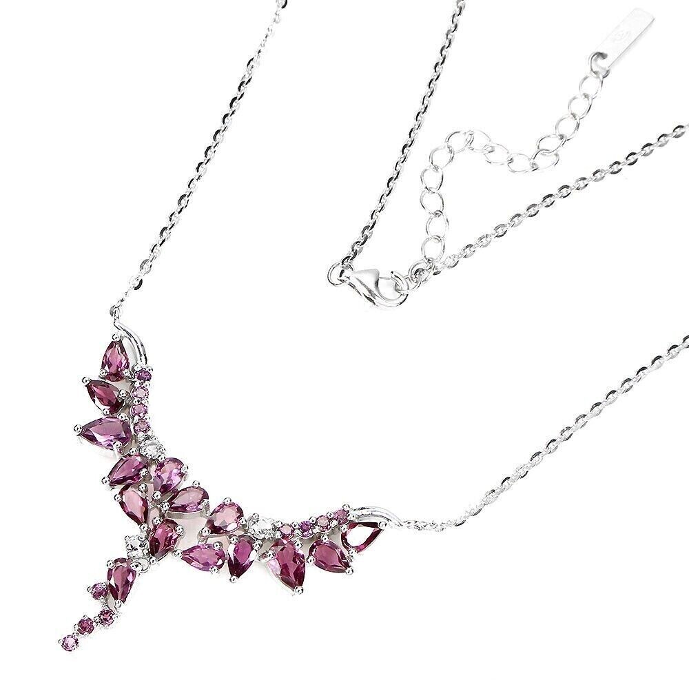 Silver Rhodolite Necklace Earrings Natural Gems Solid Sterling 17 to 19 Inch