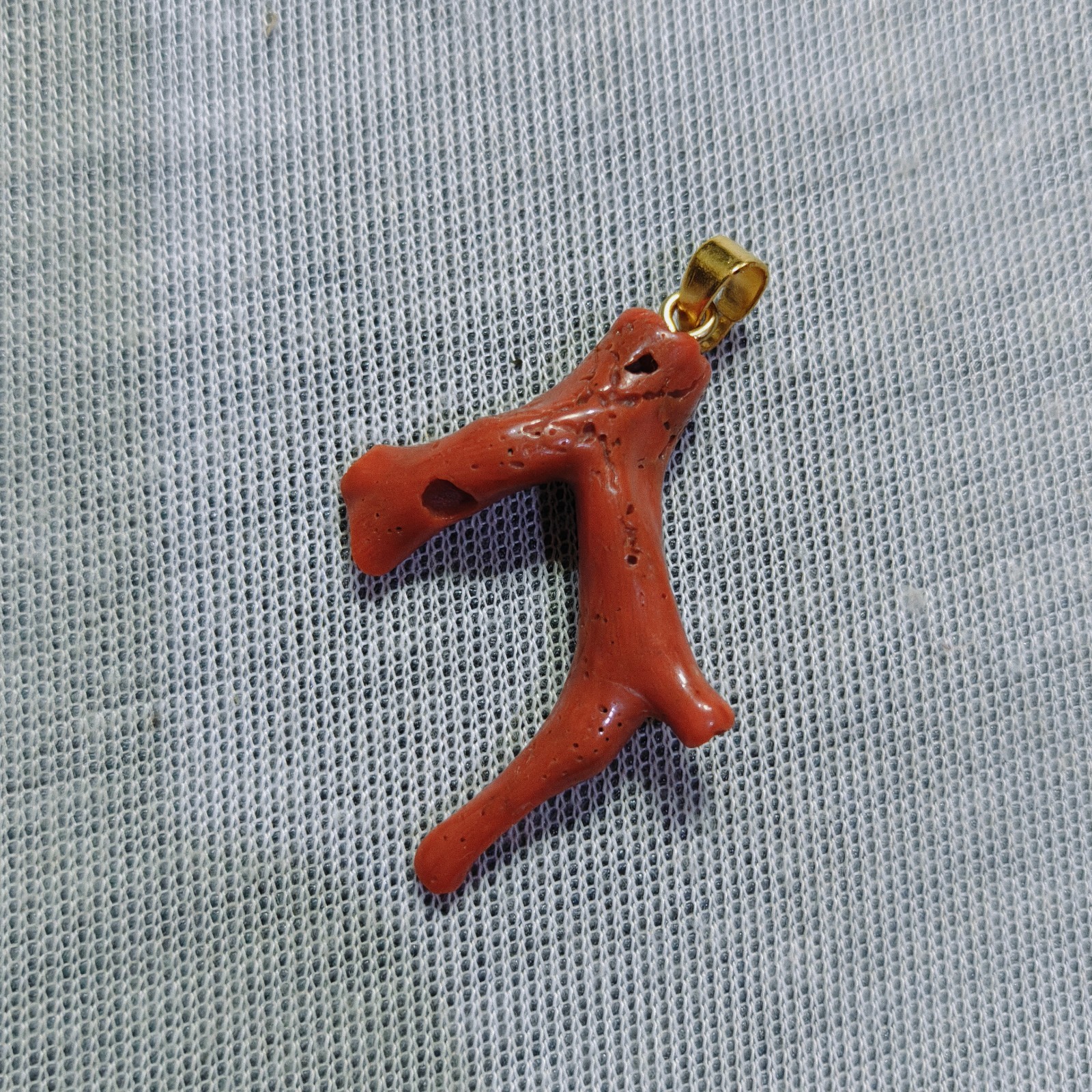 Vintage Natural Italian Red Coral Branch Pendant Brass Coral Estate Jewelry Char