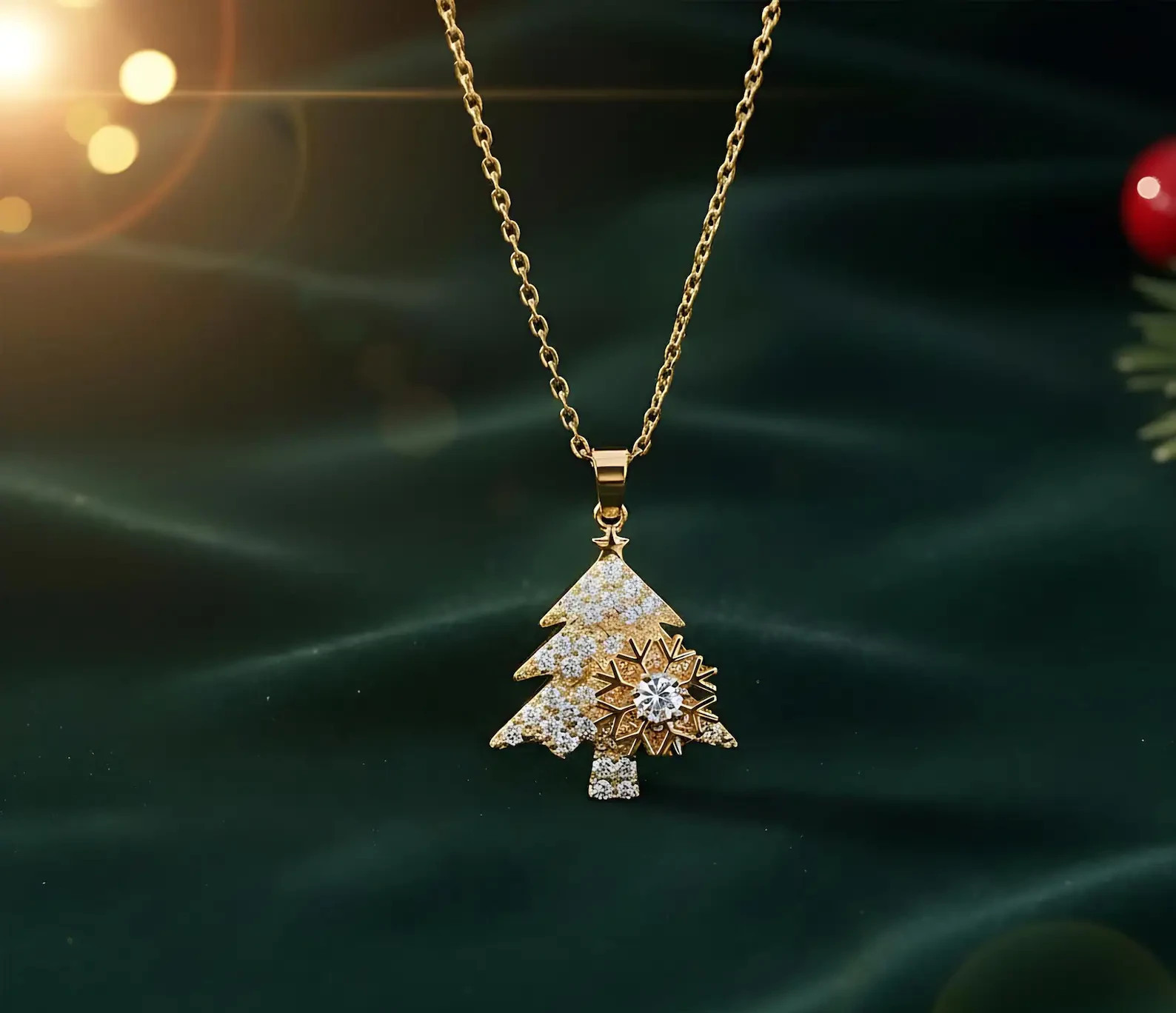2 ct Round Cut Simulated Diamond Christmas Tree Pendant 14K Yellow Gold Plated