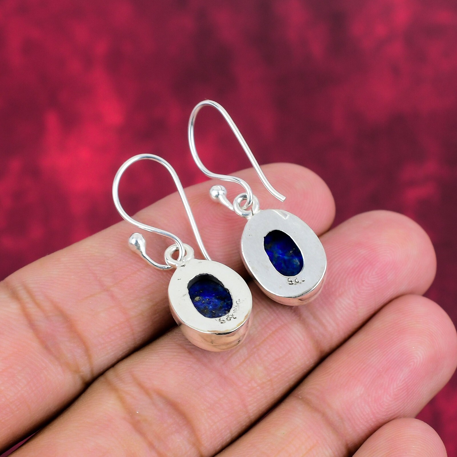 Amazing Lapis Lazuli Gemstone Handmade 925 Sterling Silver Earrings Jewelry