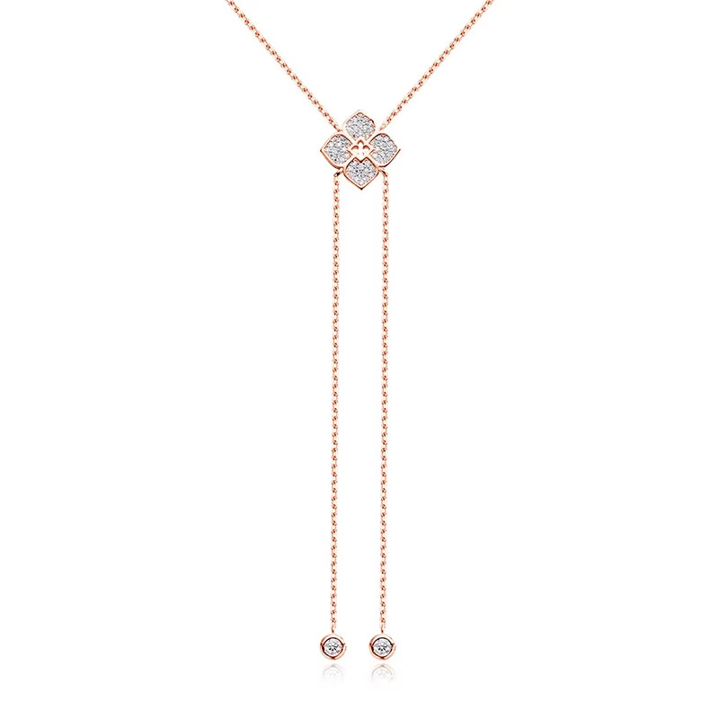 Sterling Silver Clovers VVS1 Moissanite Necklace Plated With 18K Gold For Woman