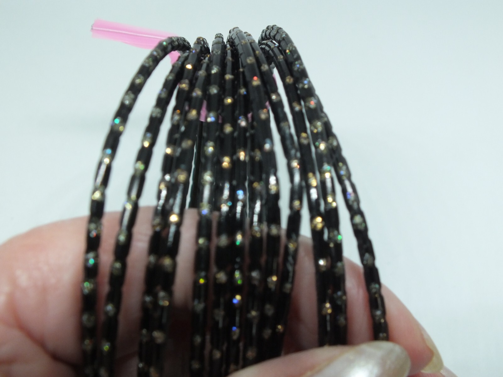 Beautiful Bangle Bracelet Set 13 Black Glitter Flecks 2 3/4″ Acr 1/16″ Wide Each