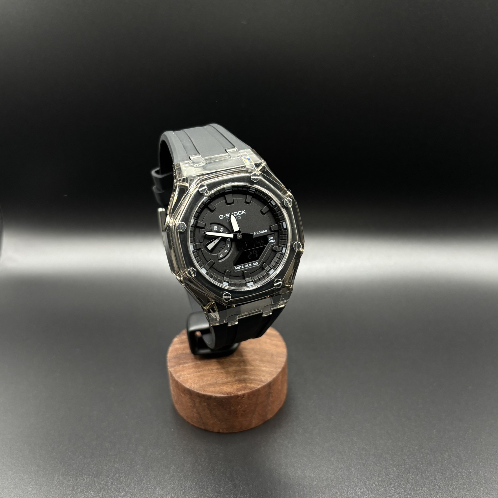 Casio G shock GA2100-A1A CasiOak Clear Case Steel Screws Black on Black FREESHIP