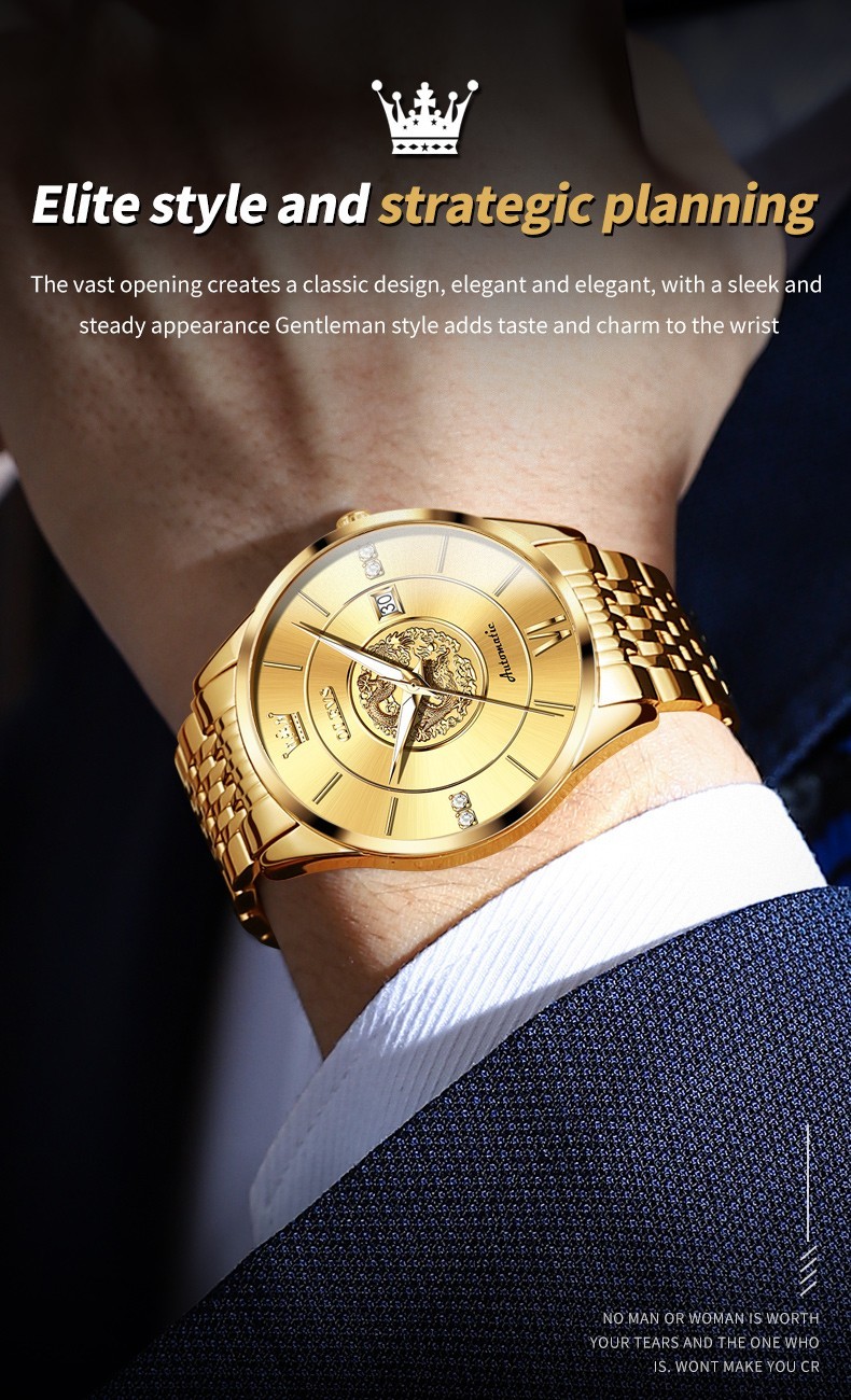 OLEVS 6693 Stylish Multi-functiom Dragon Dial Gents Formal Mechanical Watch