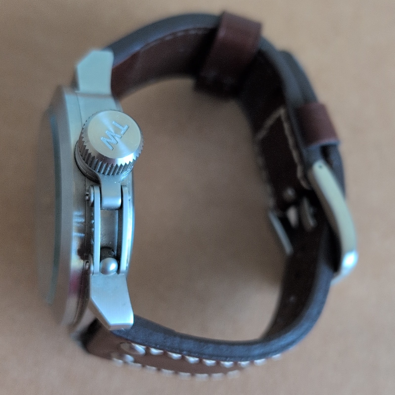 TW Steel Quartz Analog Watch Black Dial Brown Leather Strap [Needs New Battery}