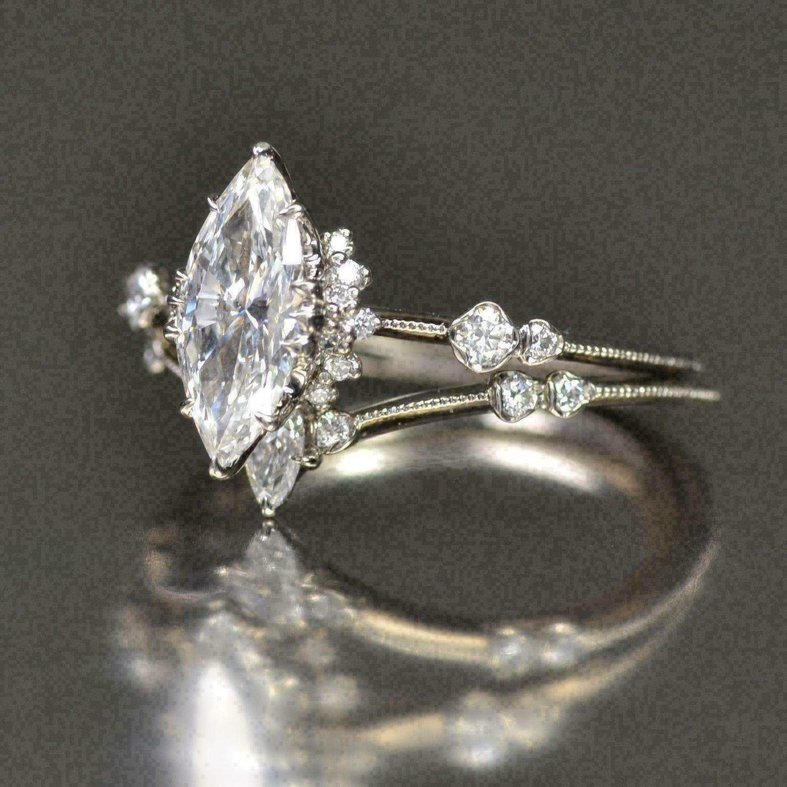 14k White Gold Over Engagement Bridal Ring 2.52 Ct Marquise Lab Created Jewelry
