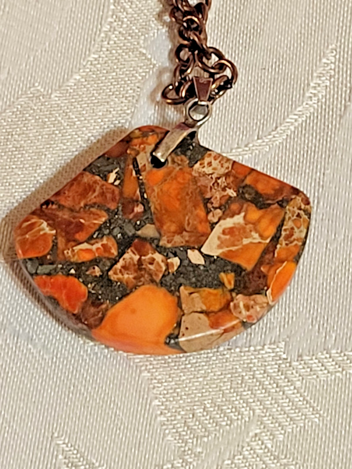 Maligano Jasper Pendant on Copper Chain Necklace 25″ with 3″ Extension