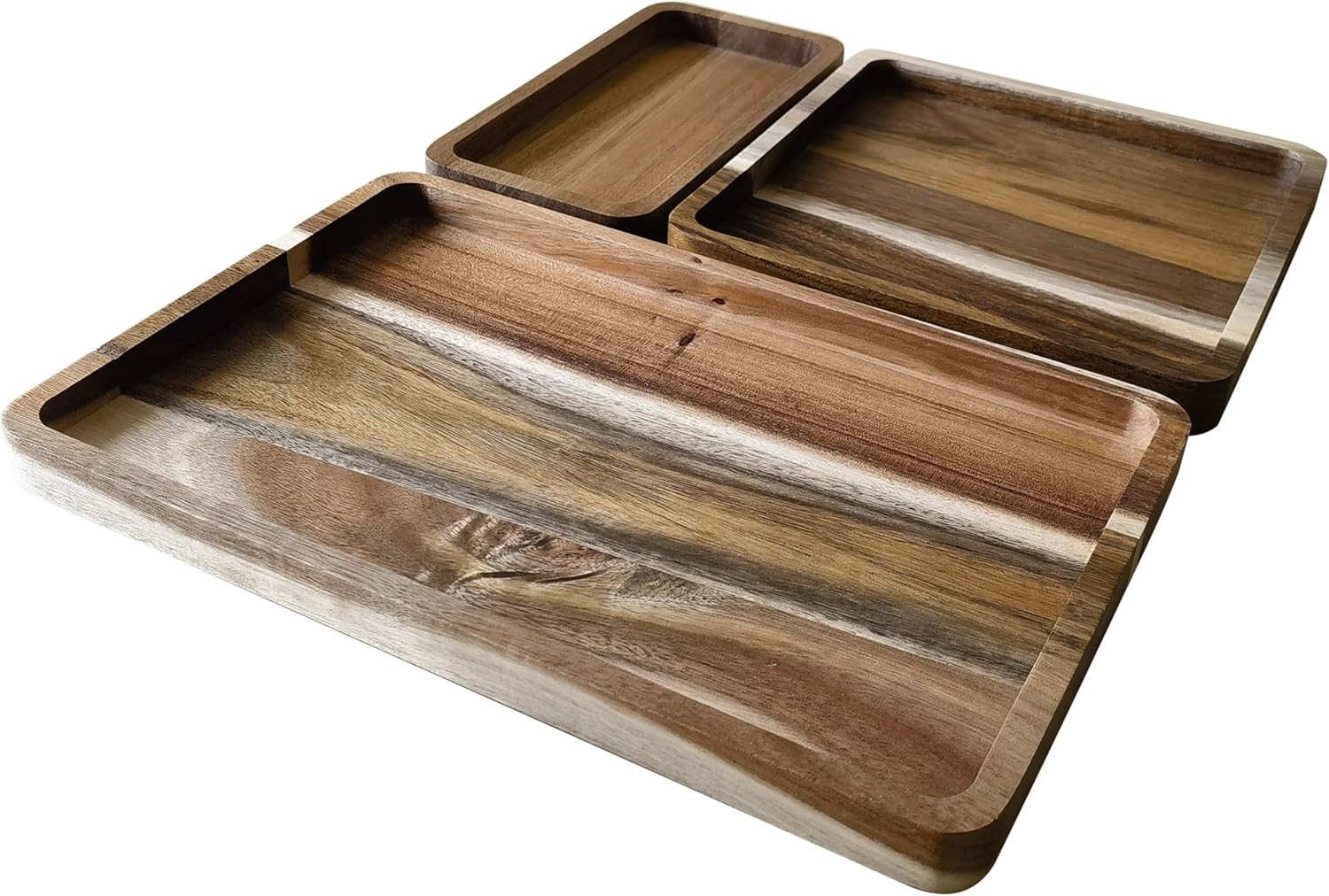 Acacia Wooden Valet Tray for Men,Natural Wood Grain EDC Tray Set Catch All for K