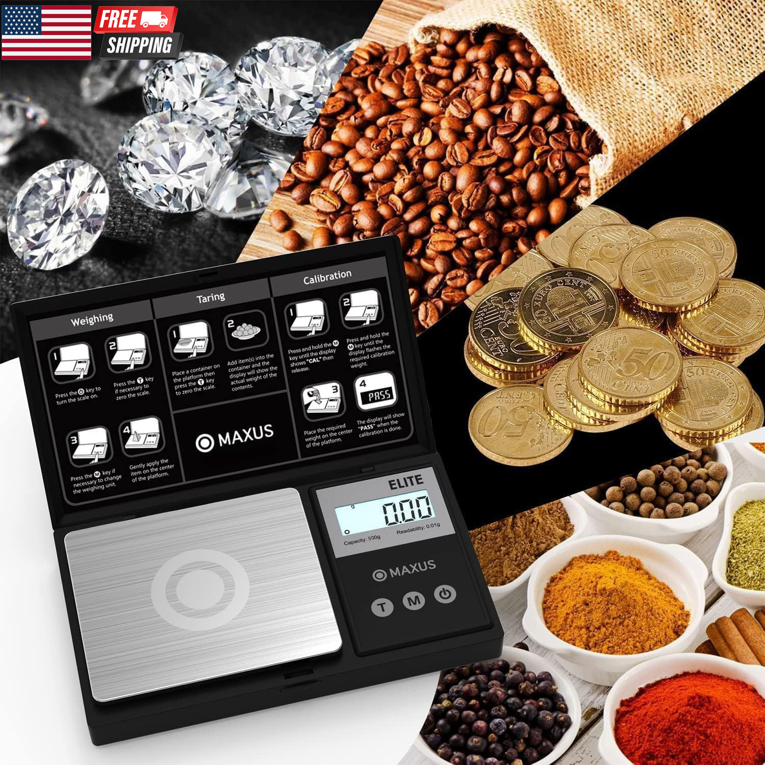 Digital Pocket Gram Scale 500G X 0.01G High Precision with Tray, Weighs Small Fo