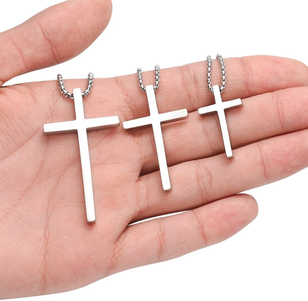 Cross Necklace for Men Teen Boys, Silver Black Gold Stainless Steel Plain Cross