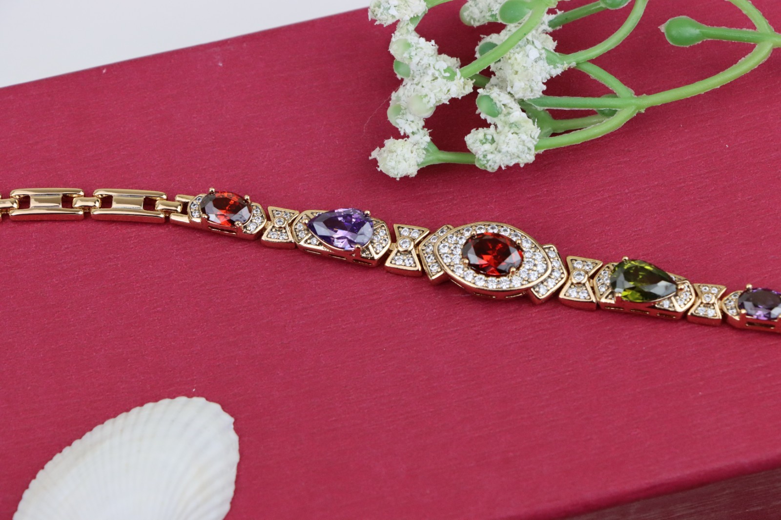 Rose Gold Bracelet with Multicolor Stones & Diamond Halo Accents, XPBL0670