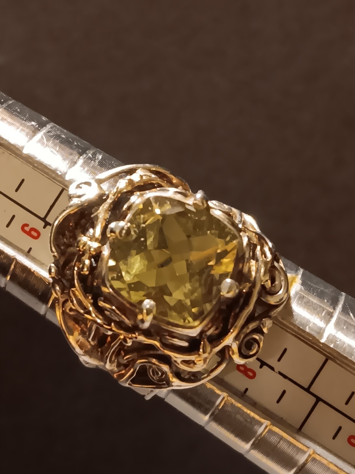 isreal 14k&Silver Cushion Green Scapolite Prong Cocktail Full Finger Ring 8