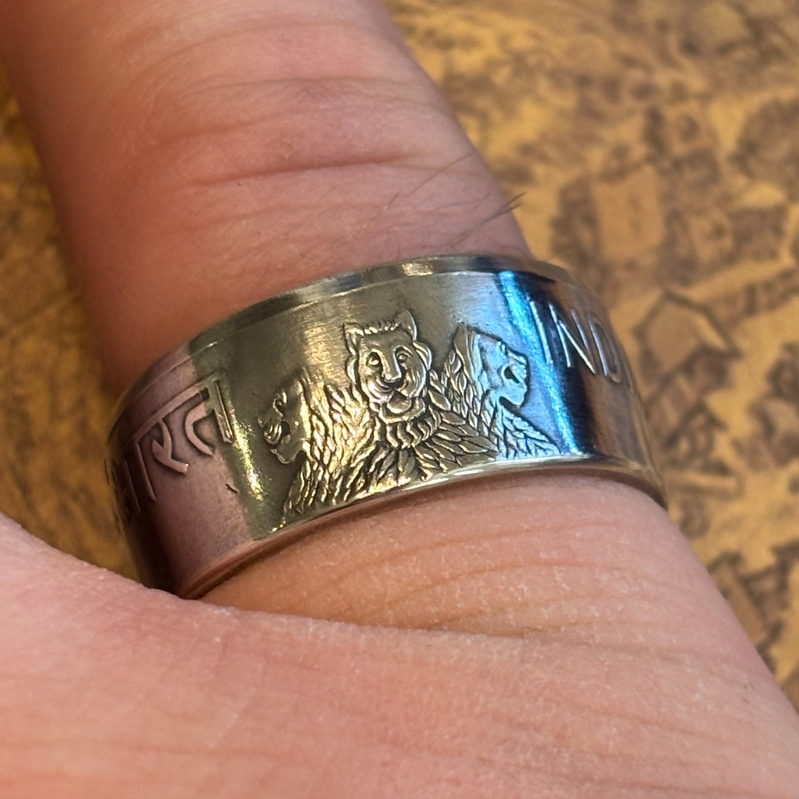 EXCLUSIVE SILVER India Ashoka Lion 10 Rupees COIN RING 1972 SIZE 5-18 Heirloom