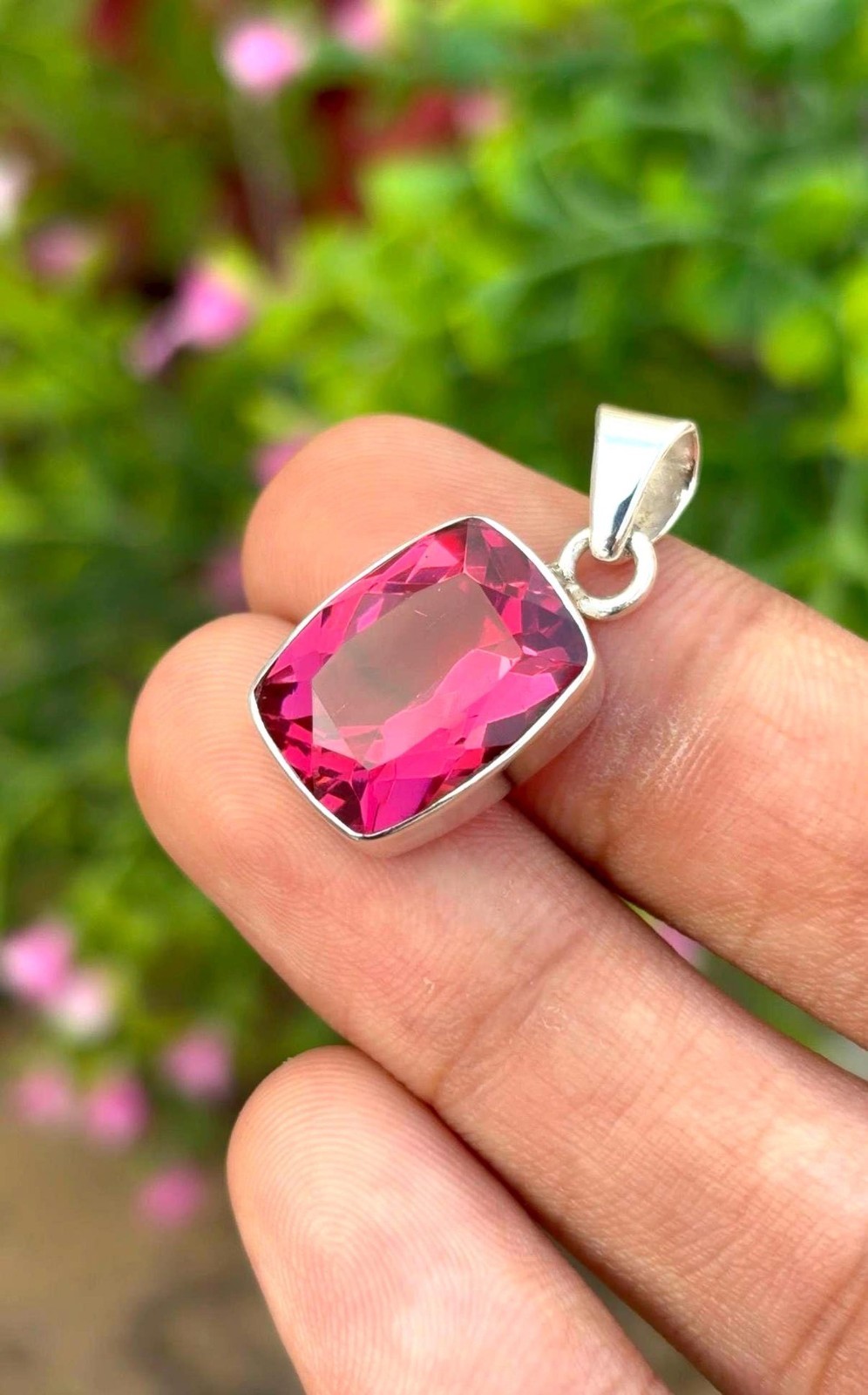 26.75 Ct A++ Natural Pink Sapphire Cushion Cut 925 Solid Silver Pendant Gemstone