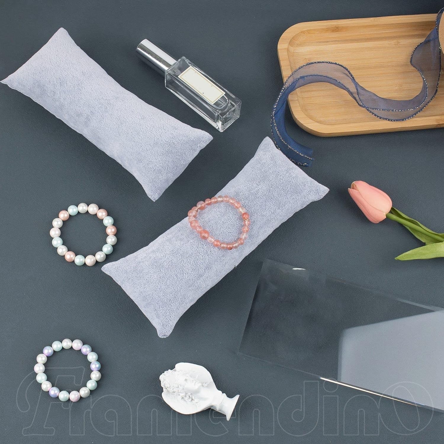 , 2 Pack Gray Long Watch Pillow Velvet Bracelet Bangle Cushions Display Pillo…