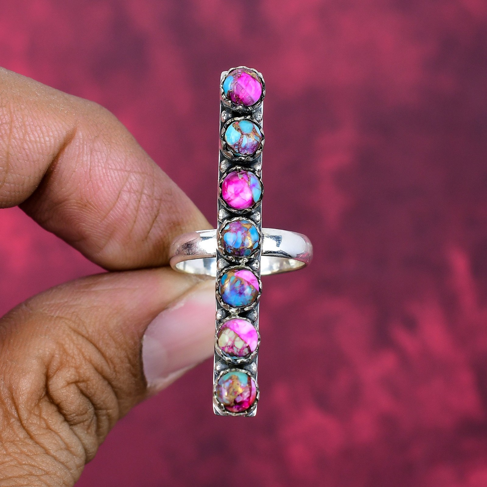 Pink spiny oyster Gemstone Handmade 925 Sterling Silver Designer Jewelry Ring