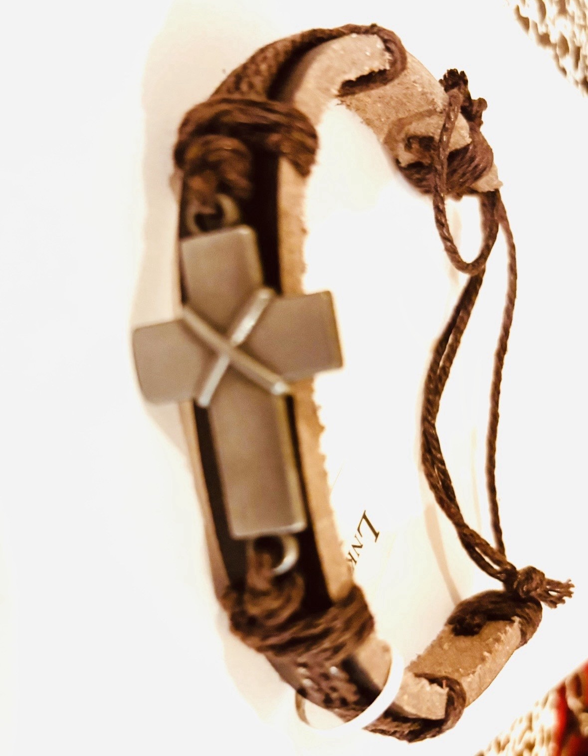 Fashion Faux Leather Cross Bracelet Religious Christian Adjustable. NEW with Tag
