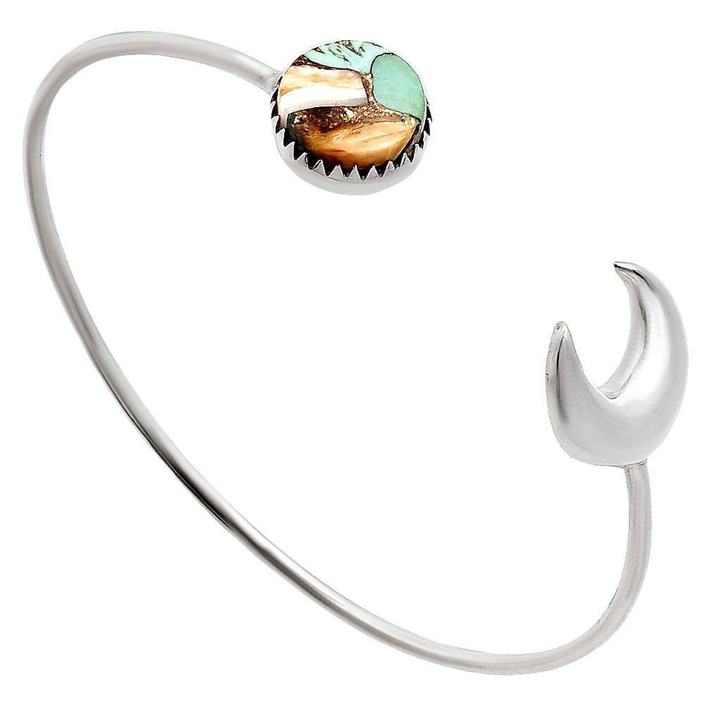 Crescent Moon – Spiny Oyster Turquoise 925 Silver Cuff Bangle Bracelet B-1046