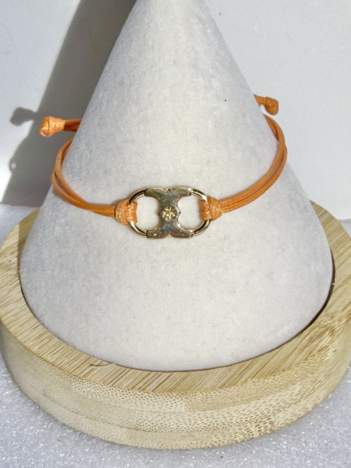 TORY BURCH GoldTone,Orange Cord Logo Charm Adjustable Embrace Ambition Bracelet