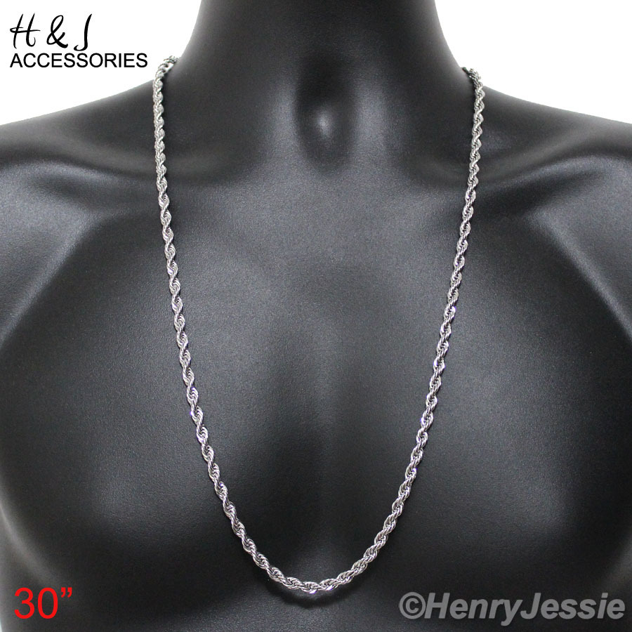 30″MEN Stainless Steel 5mm Silver Smooth Classic Rope Link Chain Necklace