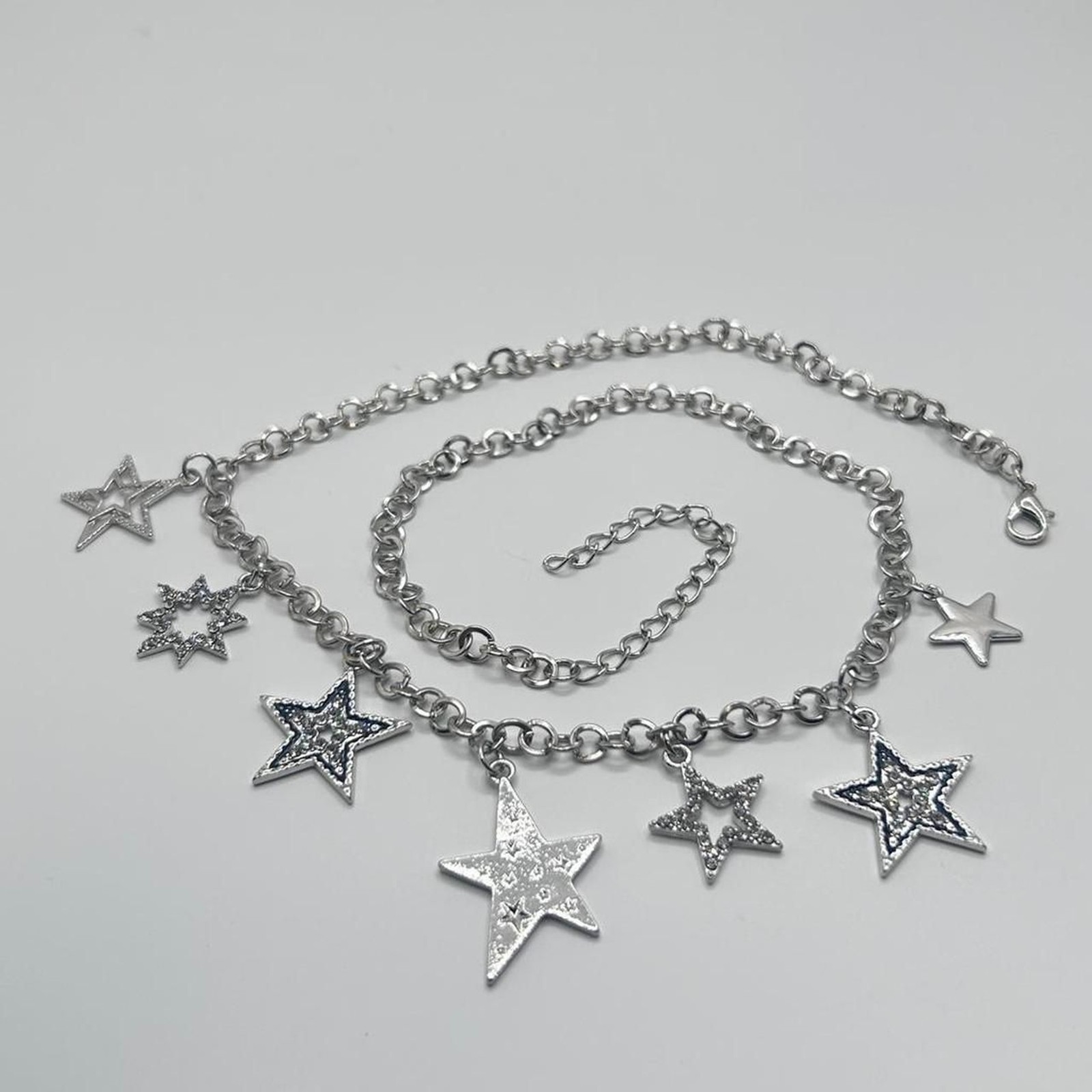 Silver Tone Star Charm Necklace Statement Celestial 19” + Extender