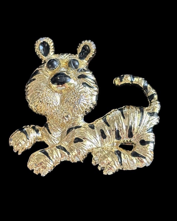 Vtg Gerry’s Yellow Black Tiger Cat Brooch
