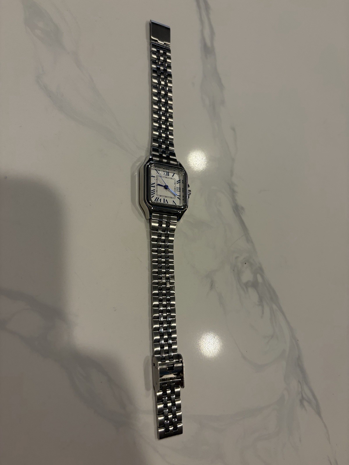 Accutime Silver Square Quartz Watch White Dial Roman Number Dial Silver Bracelet