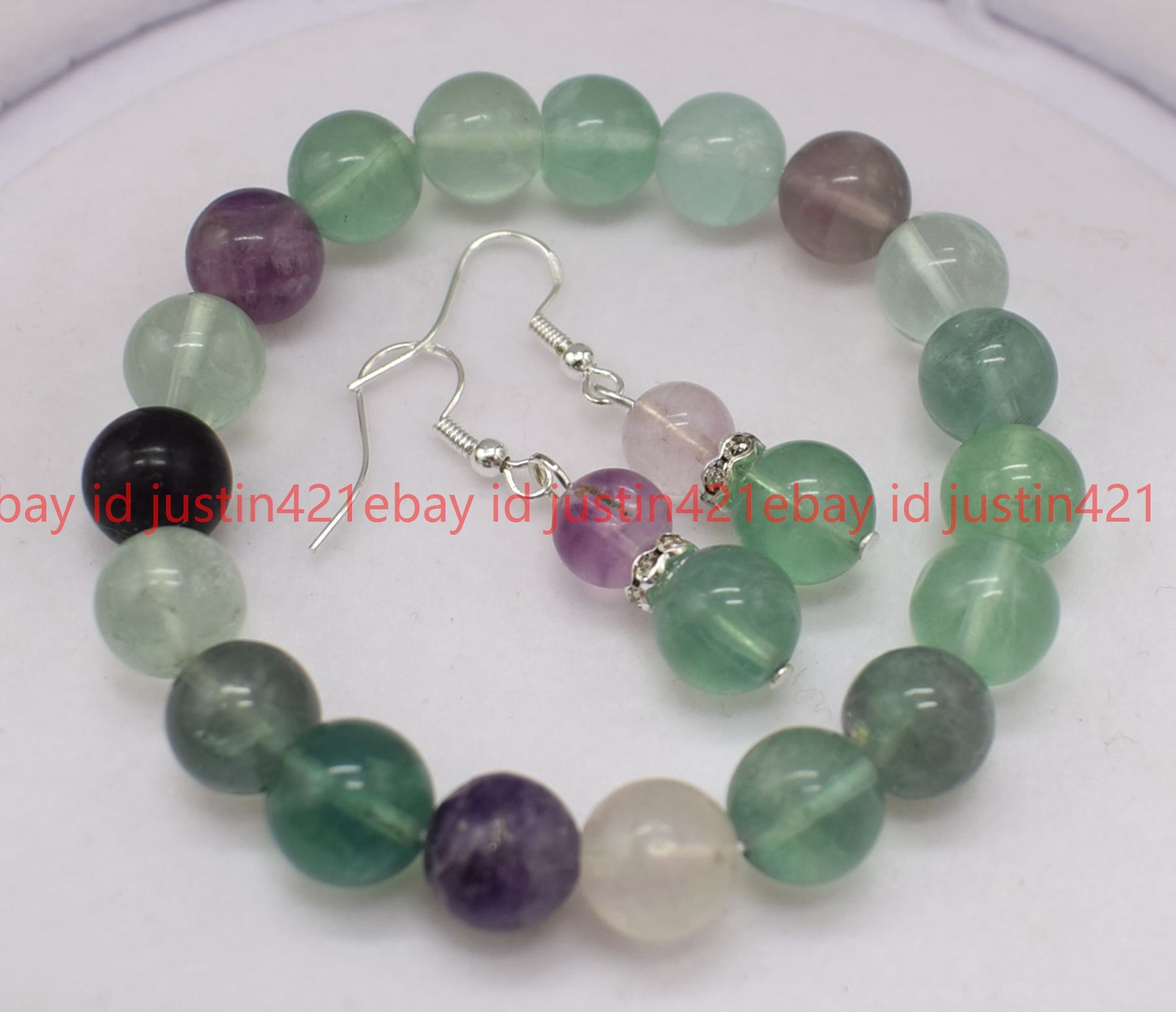 8/10/12/14mm Natural Multicolor Gems Round Beads Stretch Bracelet Earrings 7.5″
