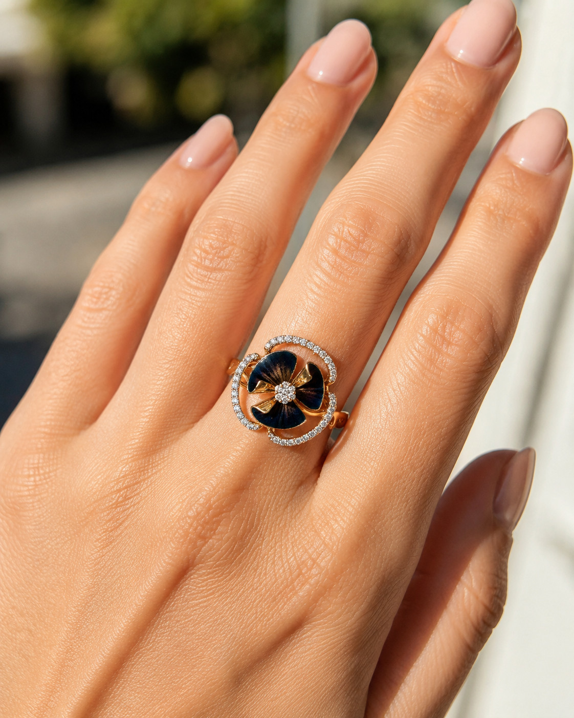 Natural Diamond Flora Ring – 14KT Yellow Gold Heirloom Jewelry