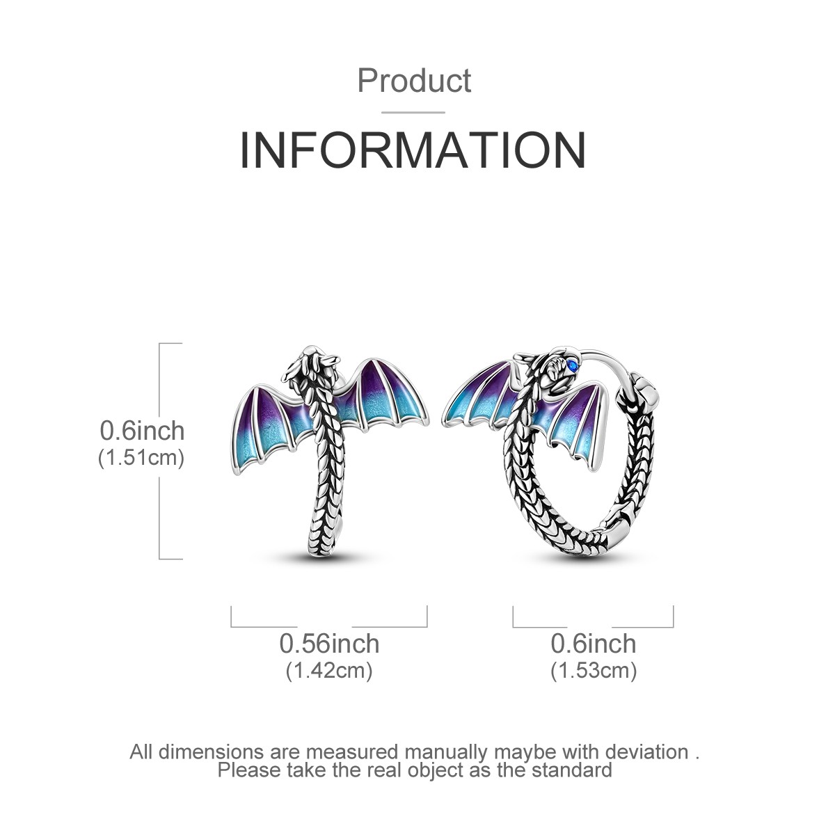 LAZA 2026 European Women 925 Sterling Silver Hoop Earrings Enamel Dragon Jewelry