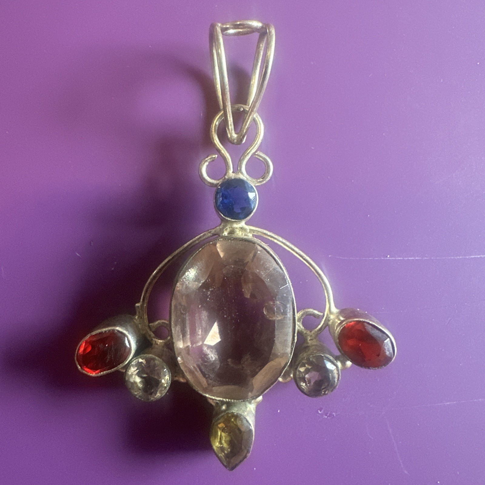 Vintage Mid 20th Century Gemstone Statement Pendant Garnet Amethyst Citrine