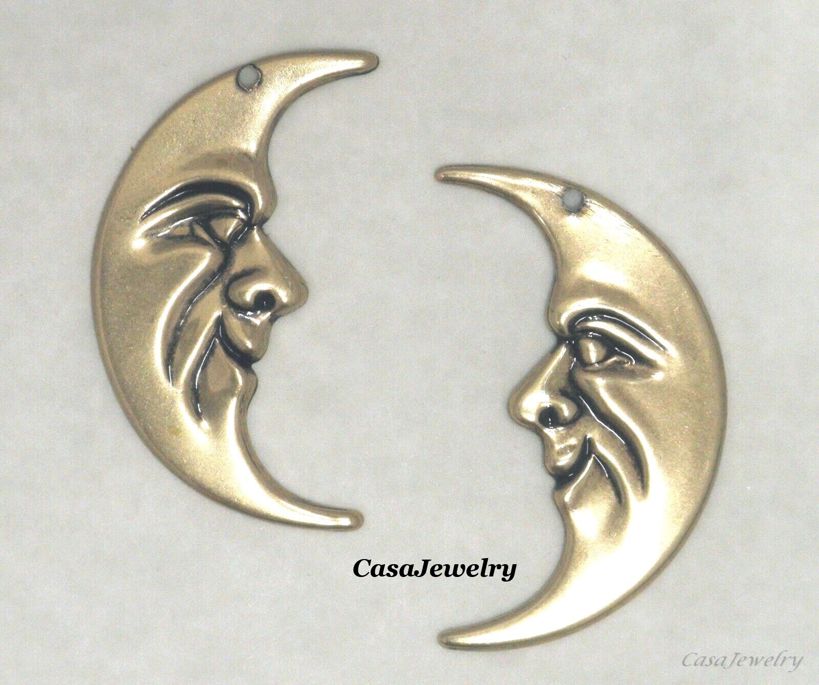 #0278 LARGE ANTIQUED GOLD CRESCENT MOONS LEFT + RIGHT’s – 4 Pc Lot (2 Pair)
