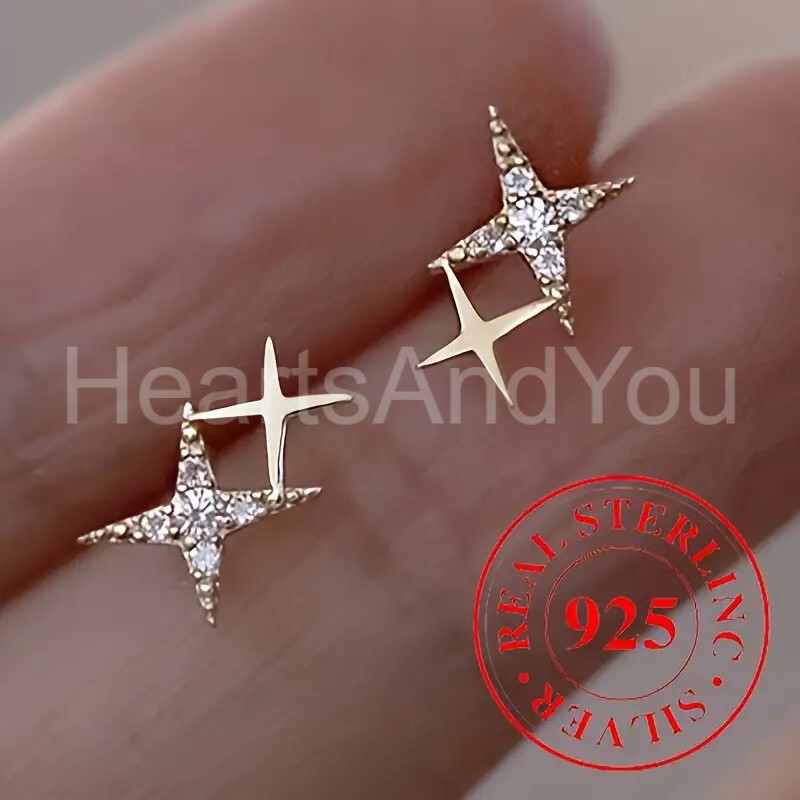 0.2ct Round Cut Moissanite Sparkle Star Stud Earrings 14K Yellow Gold Plated