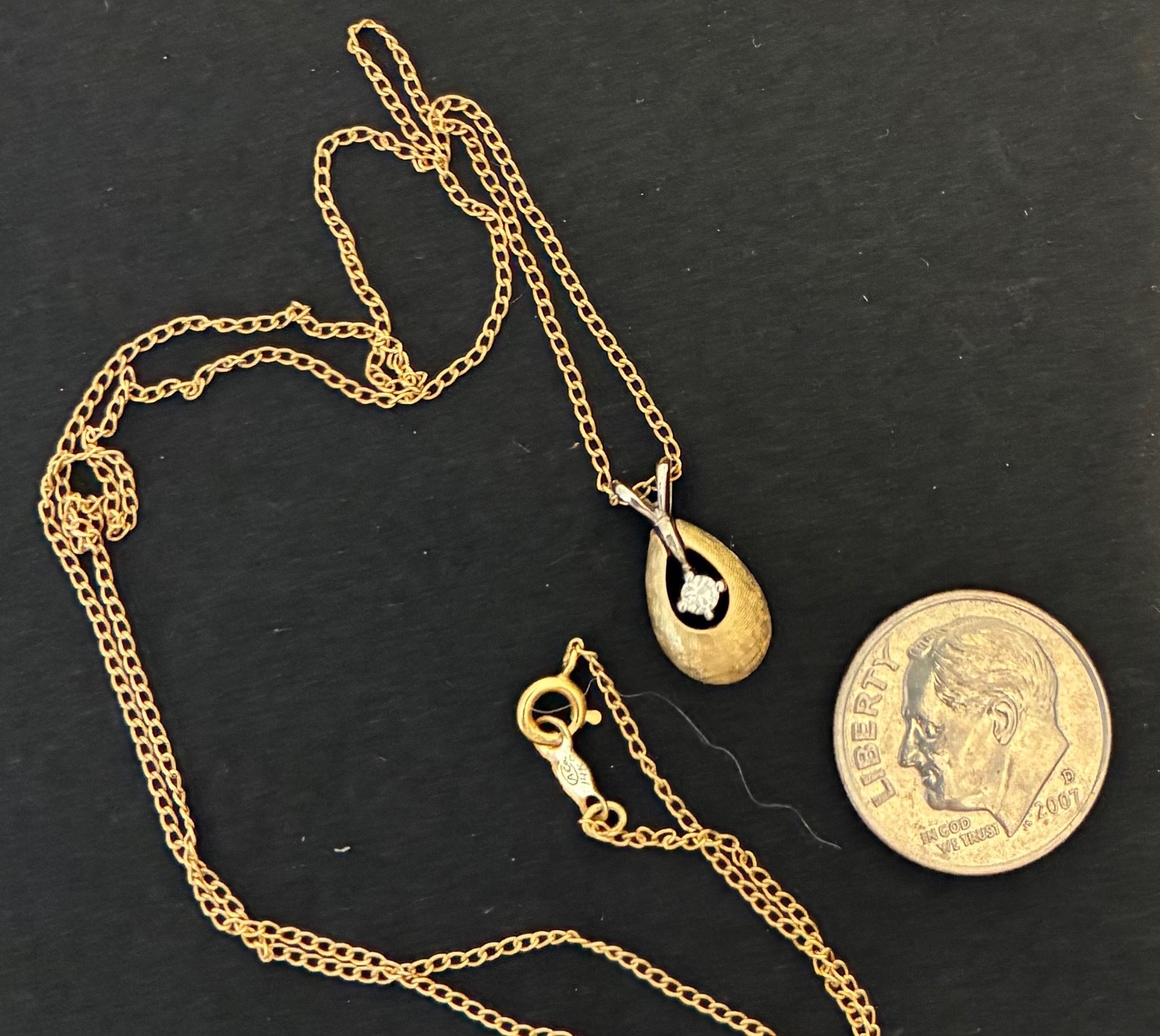 Vintage Early 60s 14K Gold Small Teardrop Pendant with Small diamond