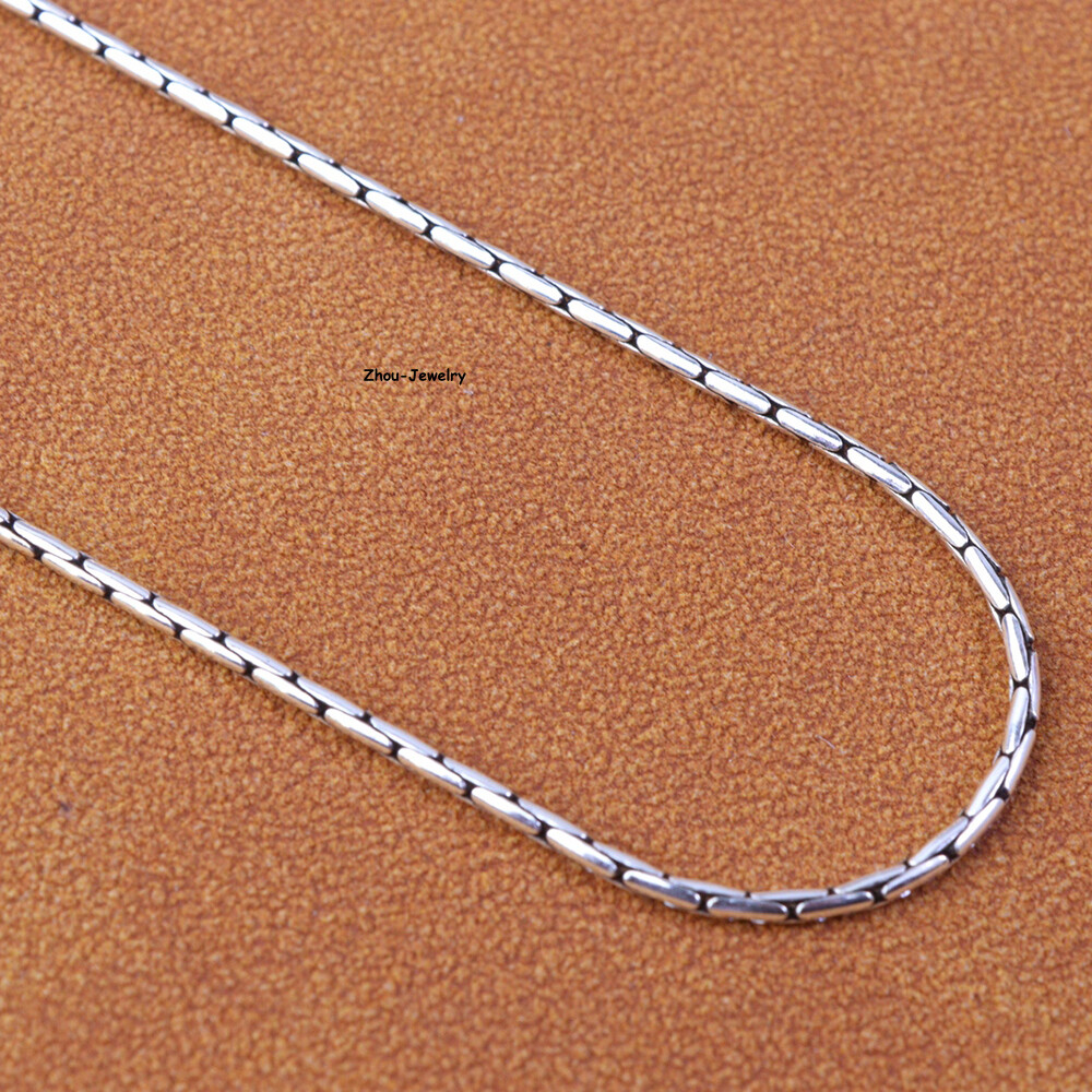 Solid 925 Sterling Silver Women Men 1.5mm Bamboo Link Chain 5-6g 17.7inch