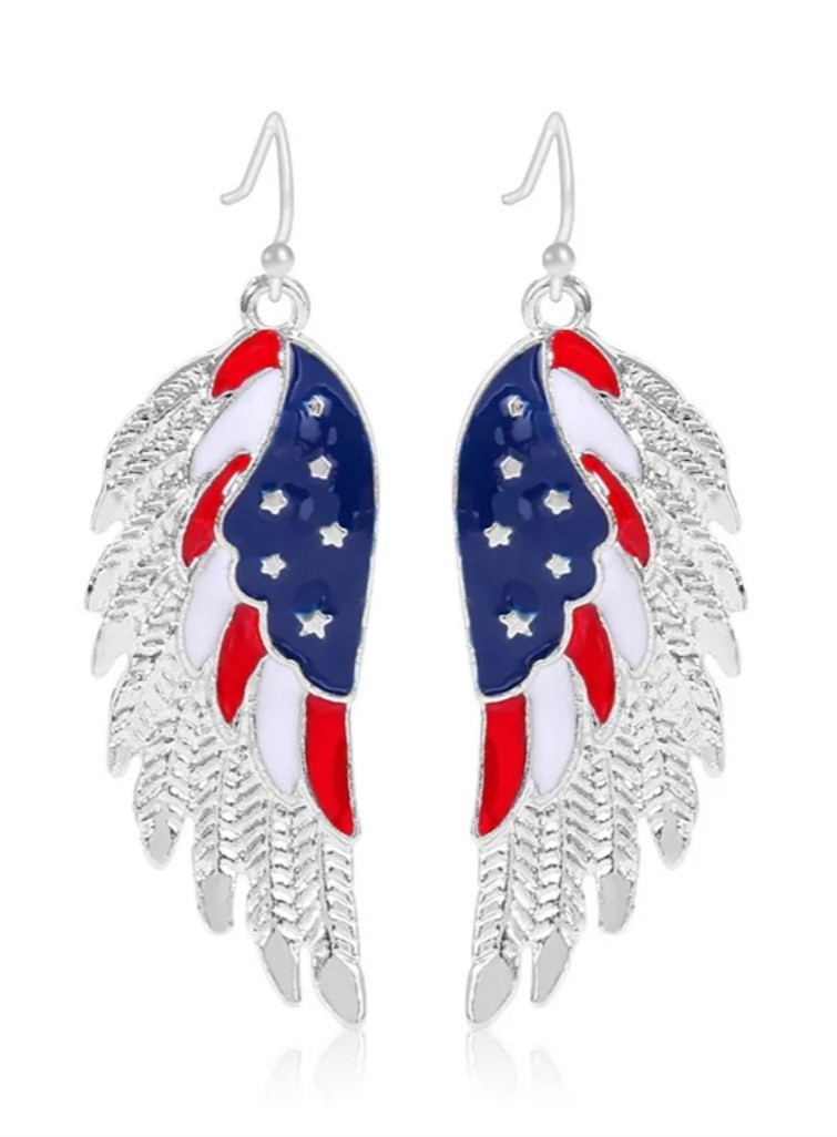 3x Red White Blue Dangle Drop Earrings Patriotic Flag