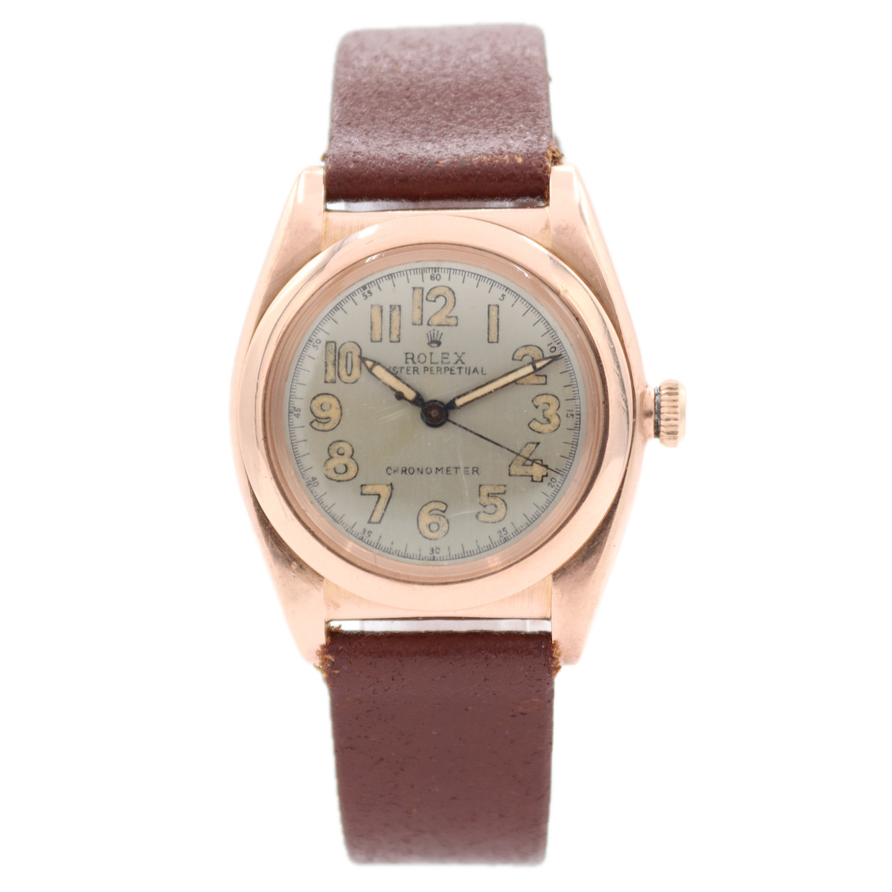 Vintage 32mm Rolex 3131 Oyster Perpetual “Bubbleback” Automatic 14k Rose Gold