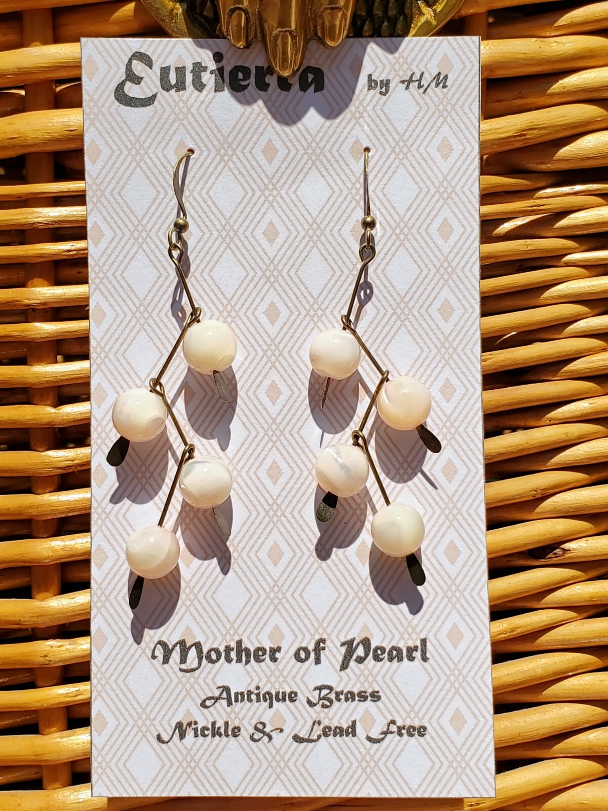 Eutierra Mother of Pearl Earrings are Hand Crafted In USA 2 1/2″ Soft Pink Brass